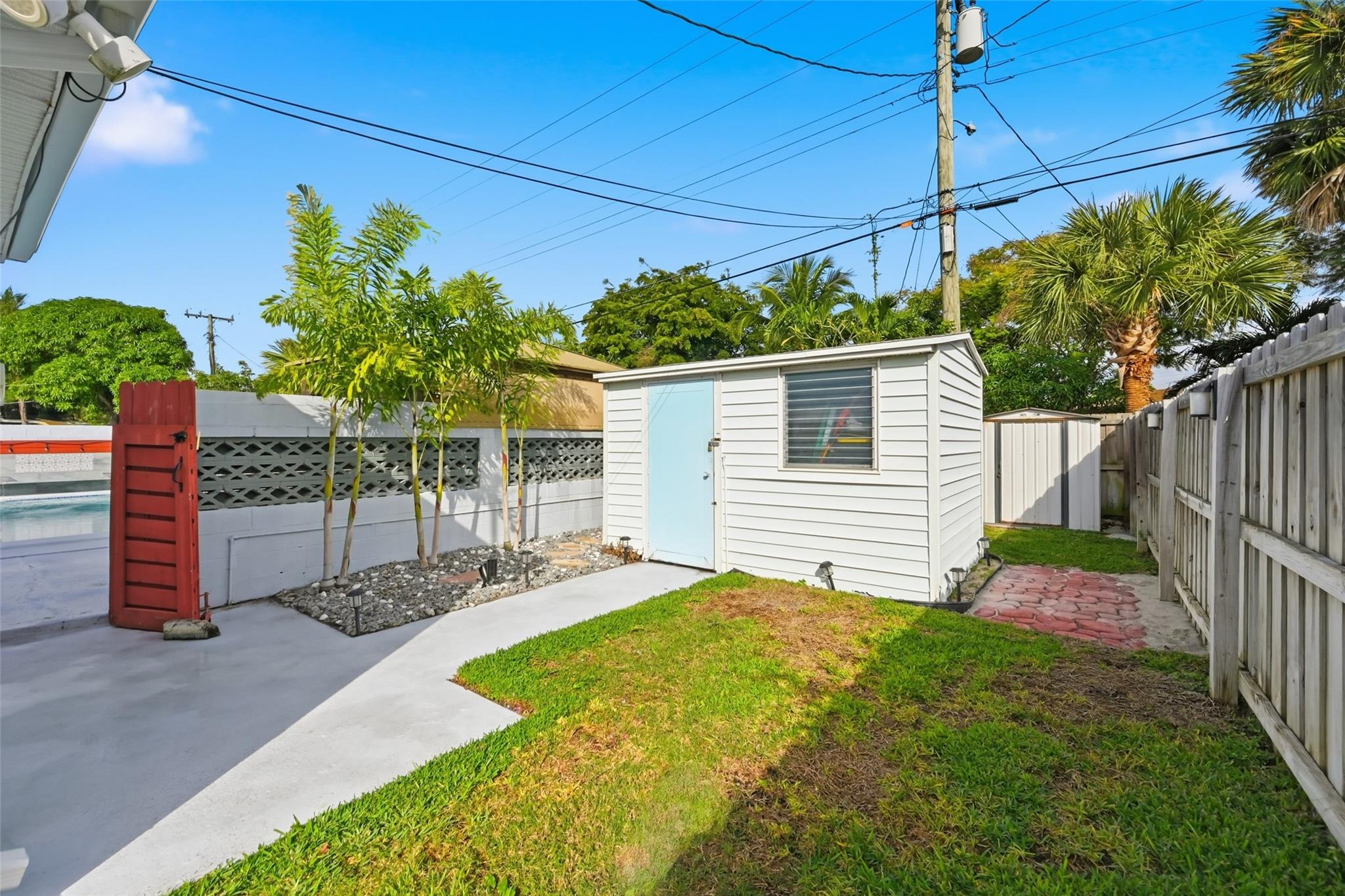 Plenty of room for storage. There is even more grass on the side of your home.