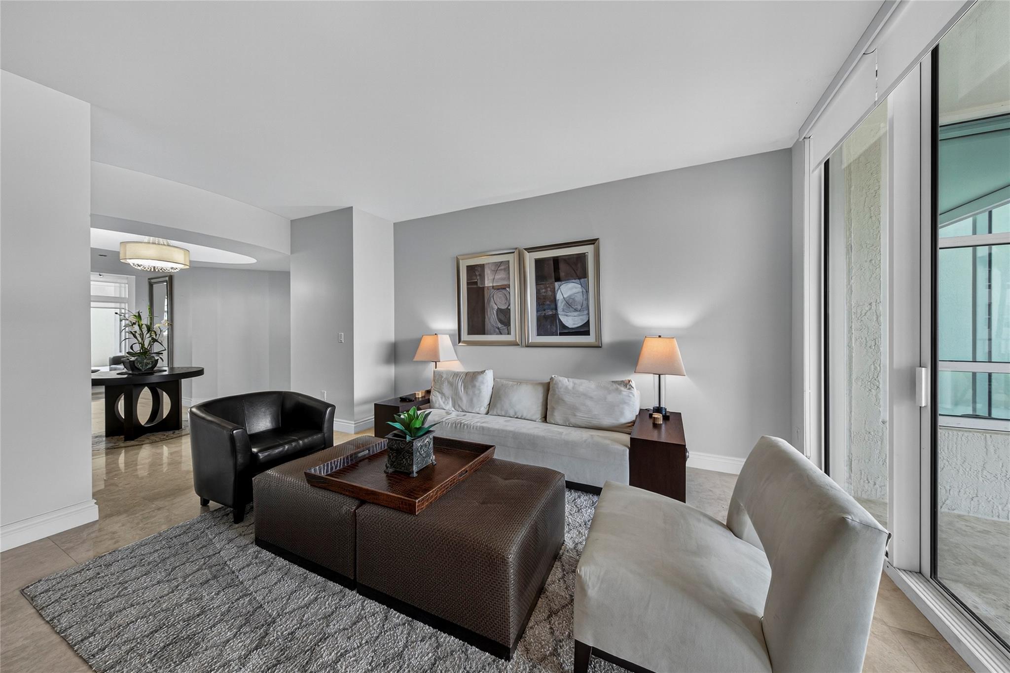 Living room overlooking patio