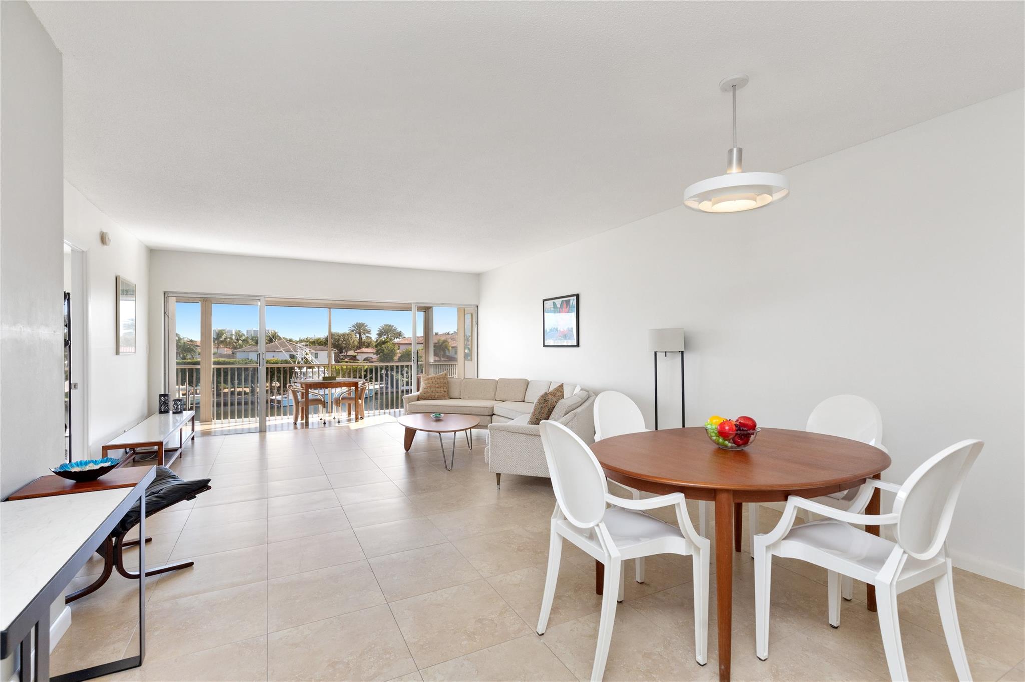 Dining area in foreground with living area in background