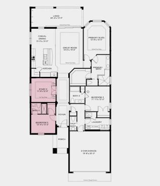 Additional highlights include: tray ceilings, additional bedroom with bathroom, pocket sliding glass door to outdoor living, study, rough-in plumbing for future outdoor kitchen. 3rd Bedroom not showing on above floor plan.