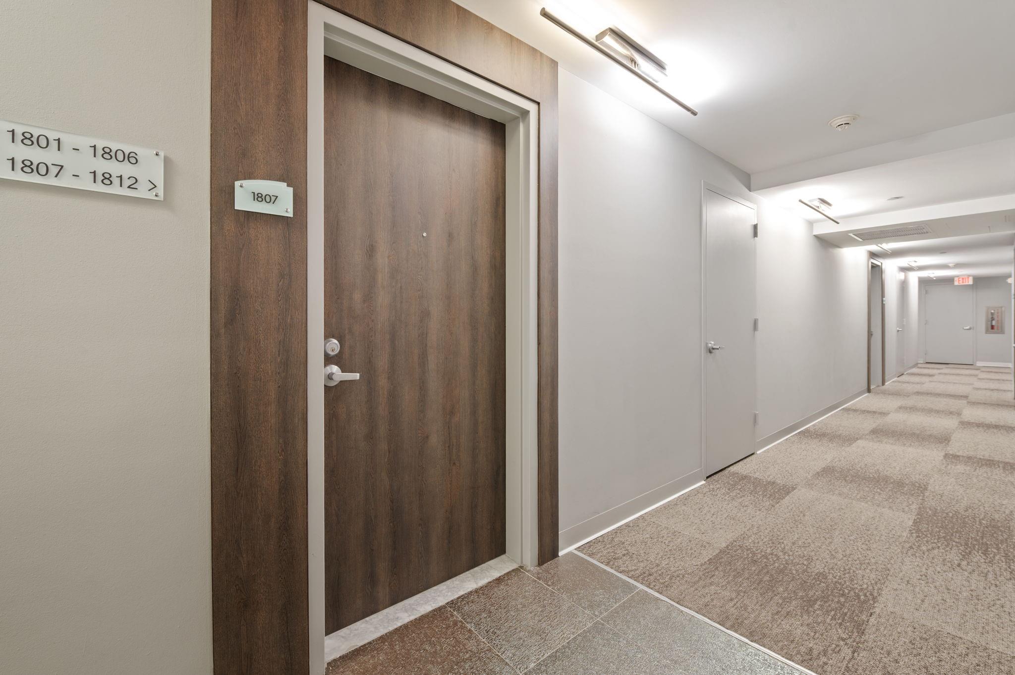 PRIVATE RESIDENT ENTRY TO APT. 1807 AT MINT WITH QUIET INTERIOR AND SECURE INTERIOR HALLWAY ENTRY