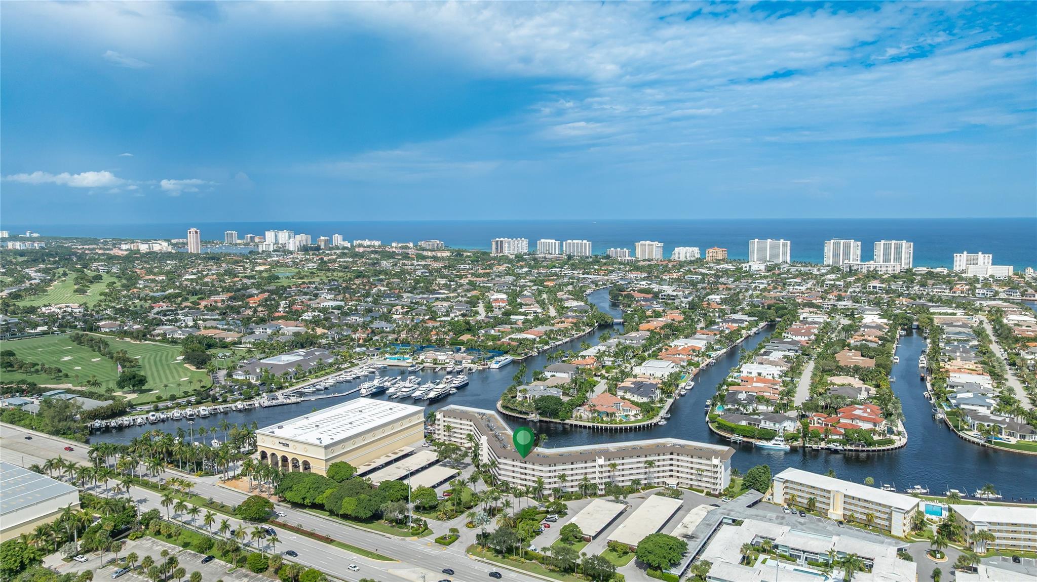 Aerial with River House Towers in foreground, Royal Palm Estates in mid image and Deerfield Beach in background.