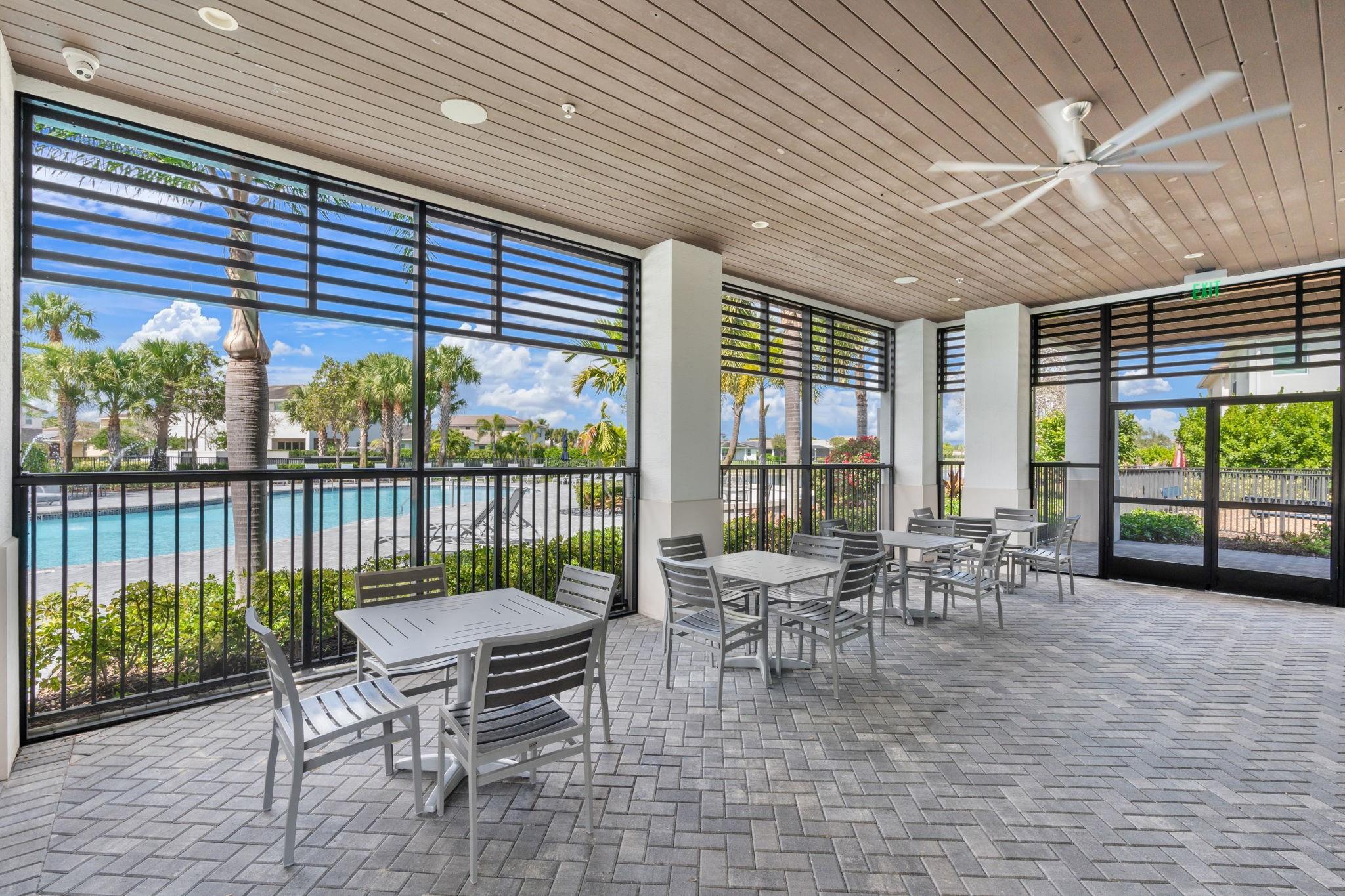 Indoor and Outdoor Seating Provide Plenty of Shade for Extended Days at the Pool.