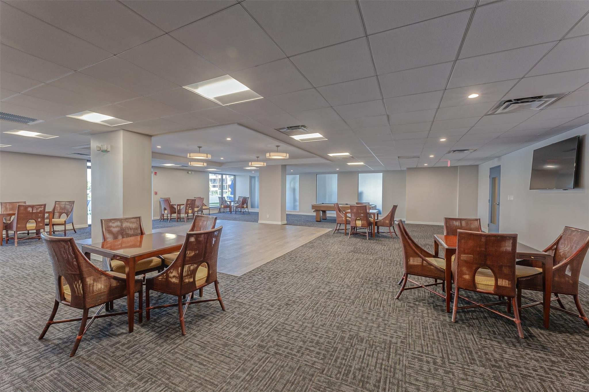 Clubroom can be reserved for meetings or parties. or sim