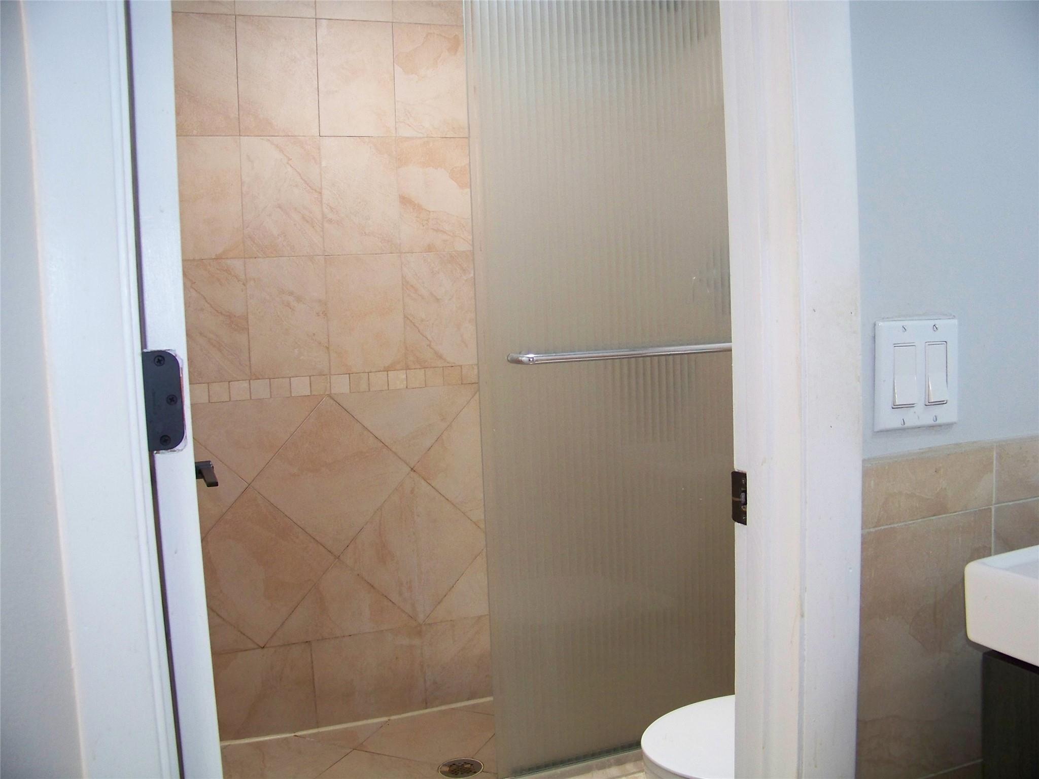 Primary ensuite walk-in shower and toilet