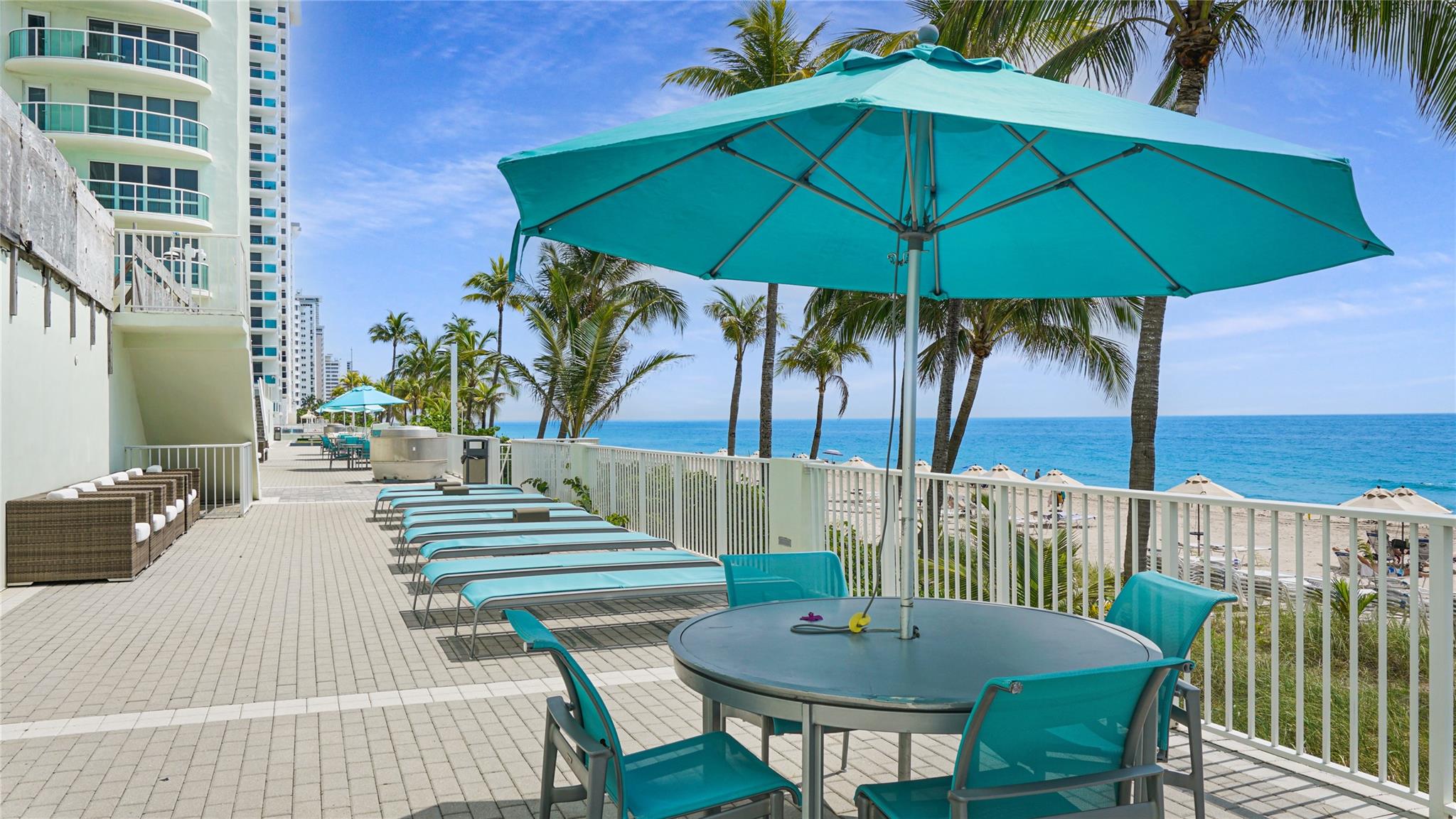 The lower beach deck facing north. The bocce court is at the north end of this deck. From here you are only a few steps to the beach.