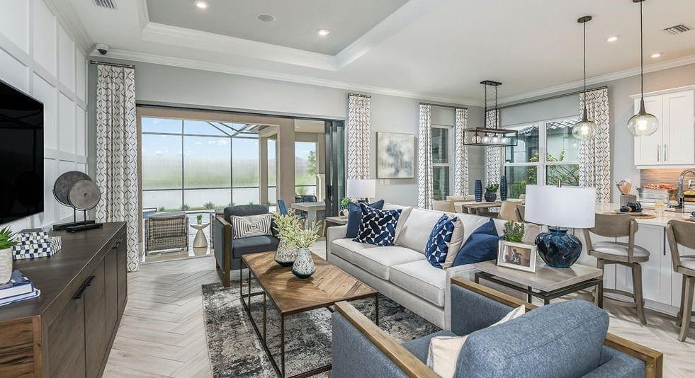 Additional highlights include: tray ceilings, additional bedroom with bathroom, pocket sliding glass door to outdoor living, study, rough-in plumbing for future outdoor kitch