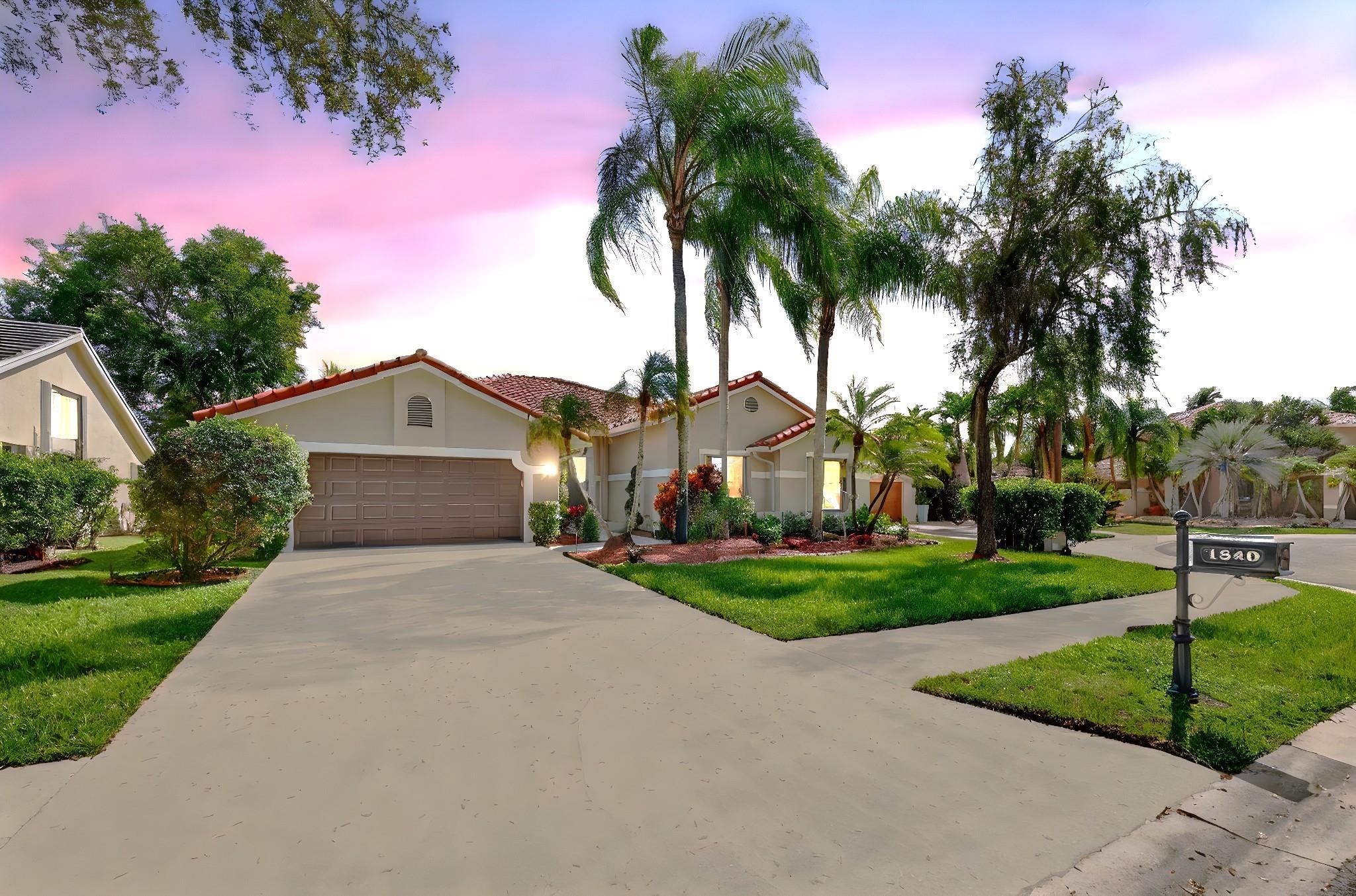 Photo for 1240 Fairfax Court, Weston, FL 33326 - listing #FX-10532357 Welcome home to the beautiful tree-lined boutique neighborhood of Sunset Springs! Long driveway on edge of culdesac lakefront lot!