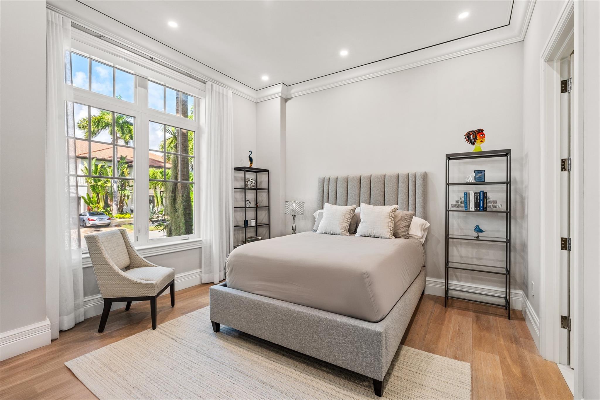 Downstairs guest bedroom with attached bathroom.