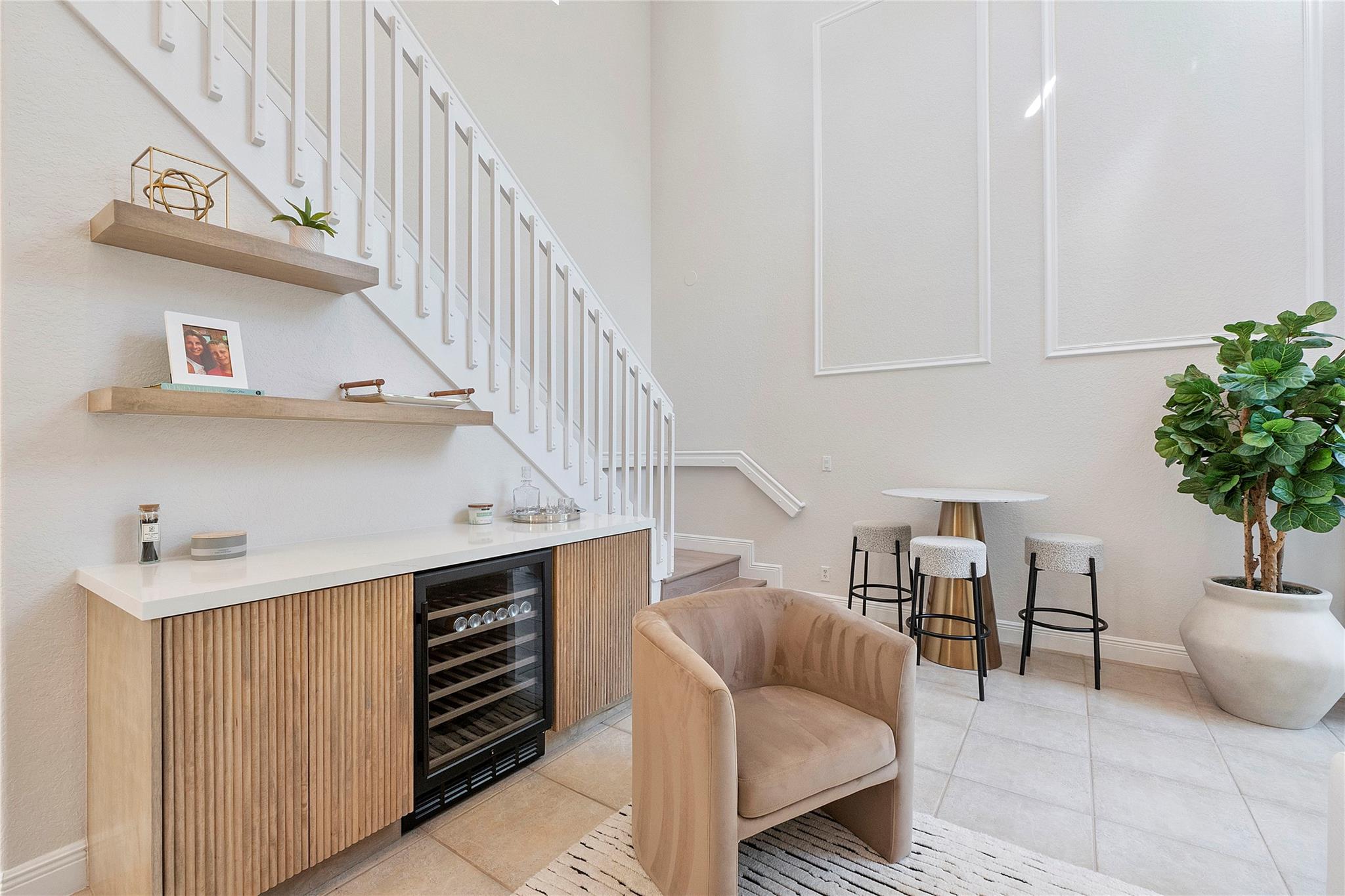 Custom Built in Bar with Wine Fridge and Storage