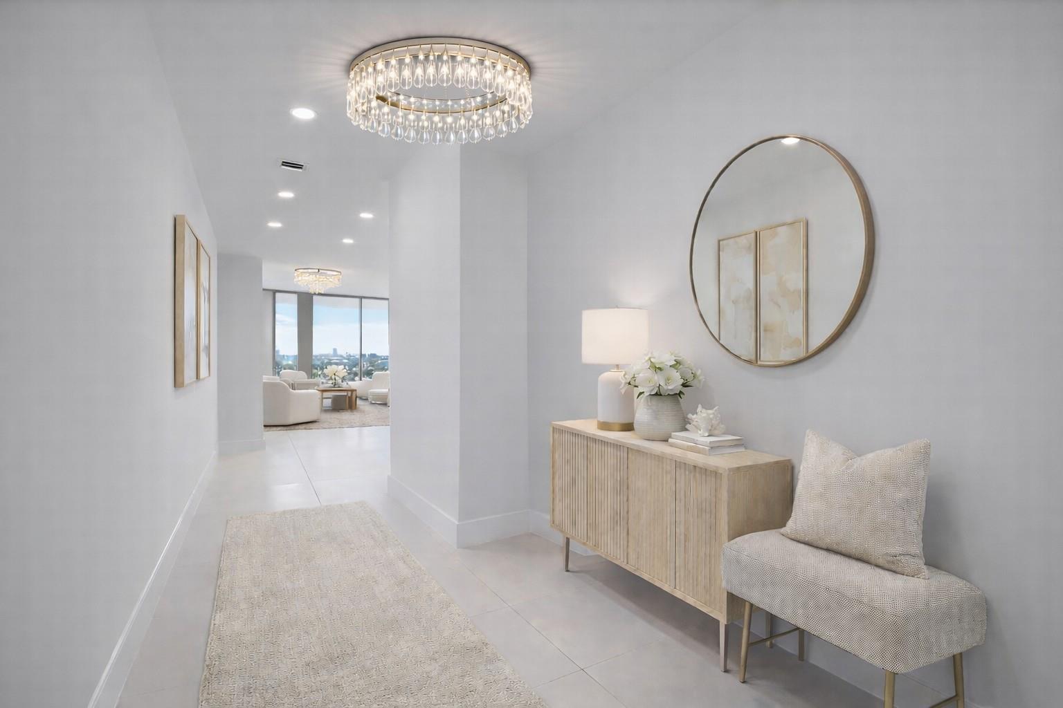 The entryway of the condo, How do you like our chandelier