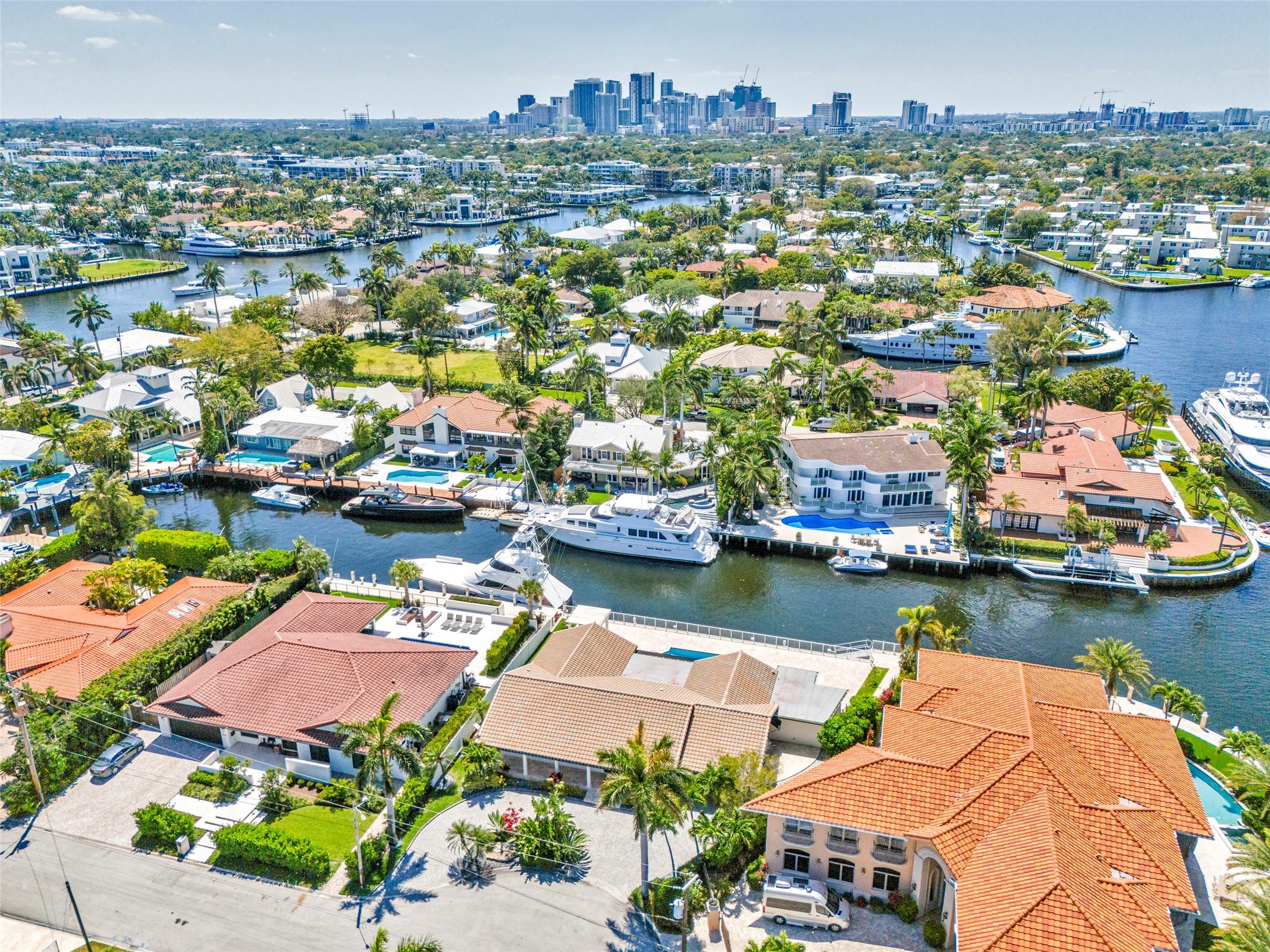 Aerial View of residence facing with western exposure with Downtown Ft. Lauderdale in distance