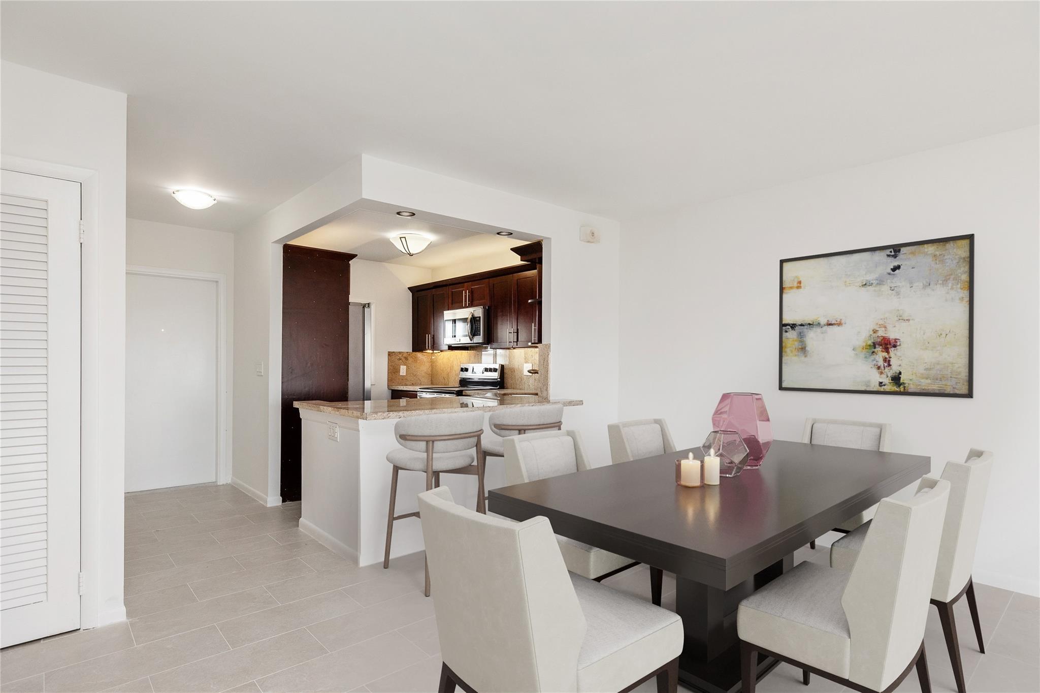 Virtually staged breakfast bar and dining