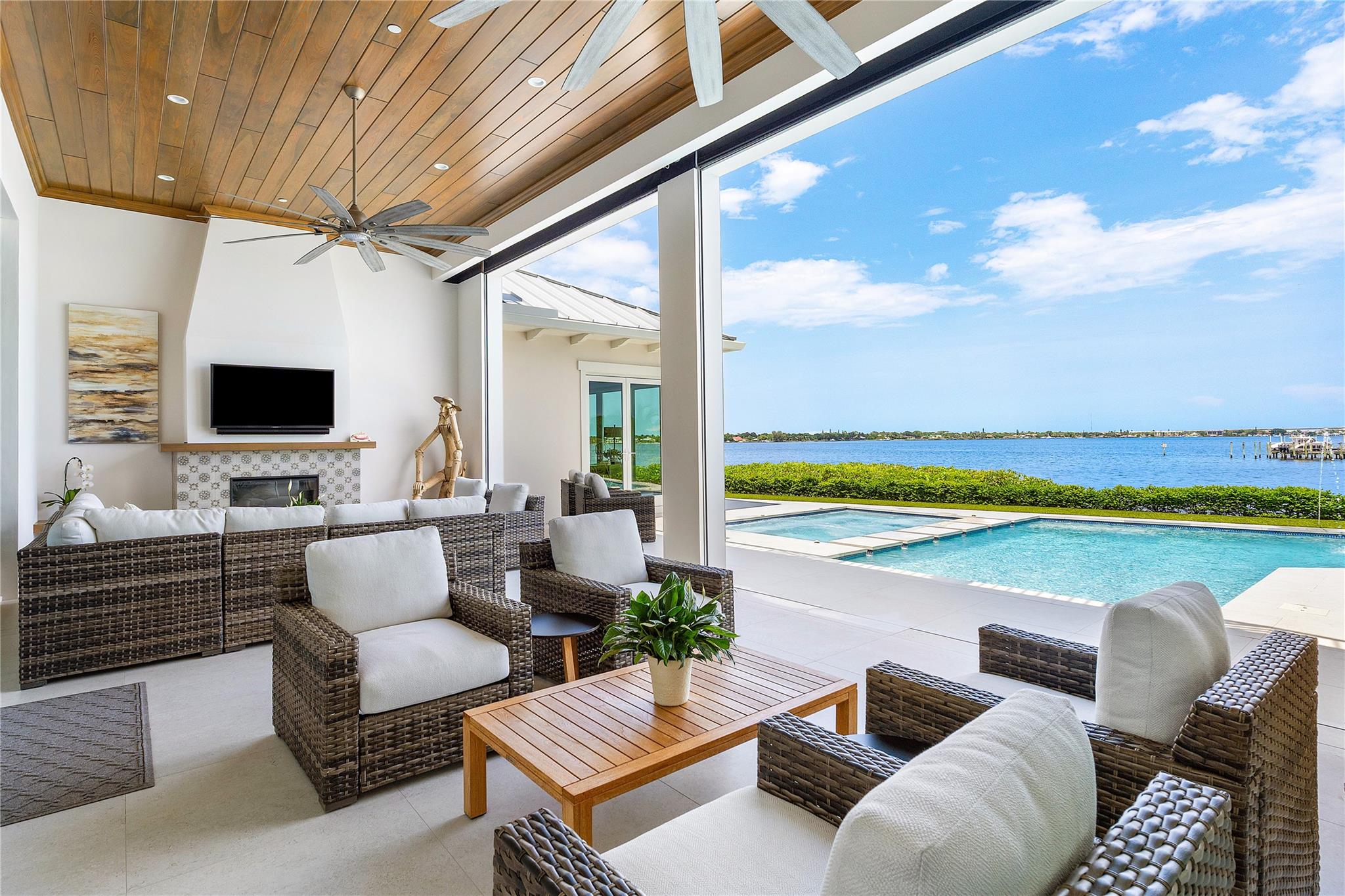 Covered with fireplace, TV, and auto screens