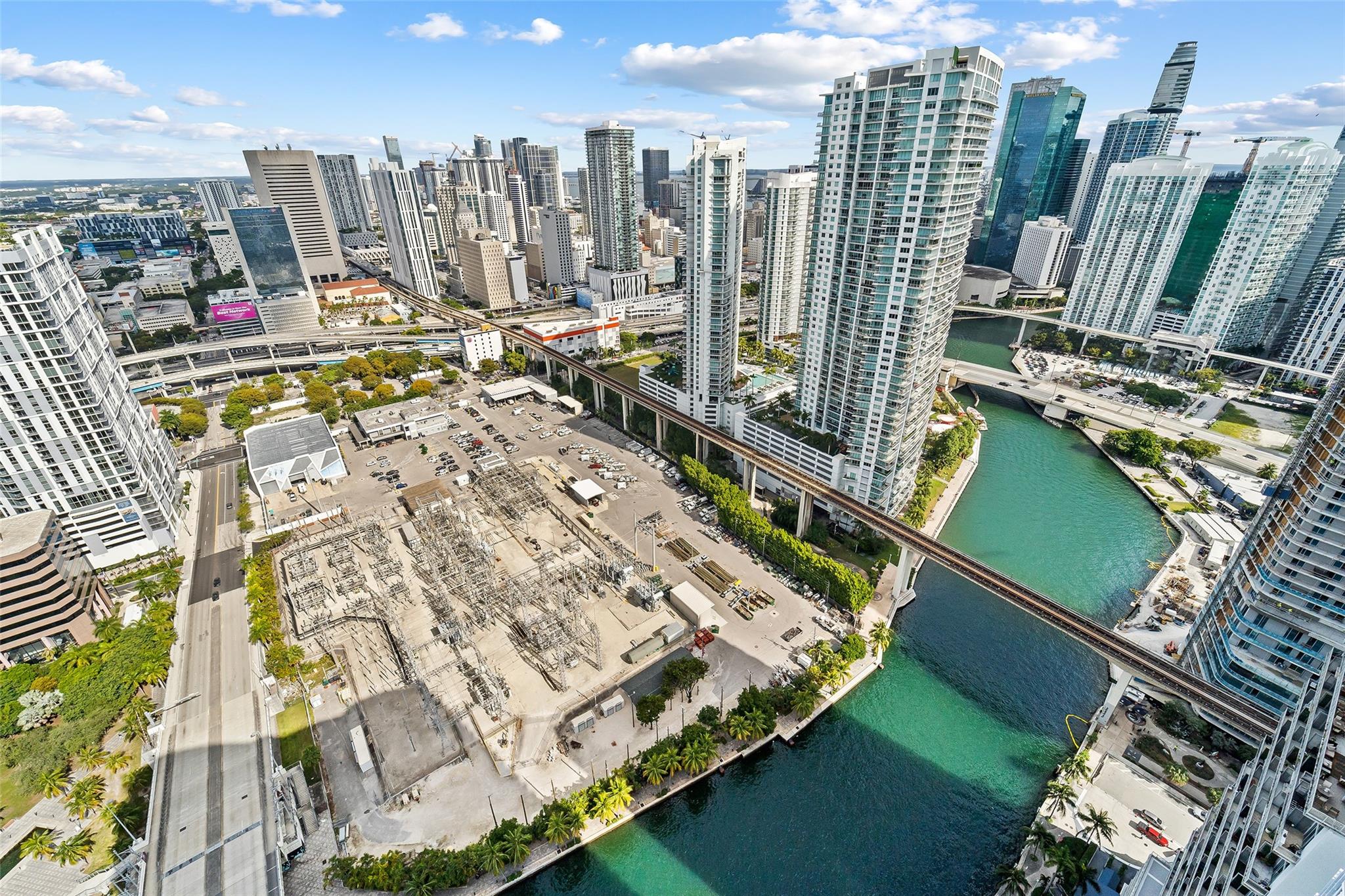 View of the Miami River, Downtown and Brickell looking Northeast