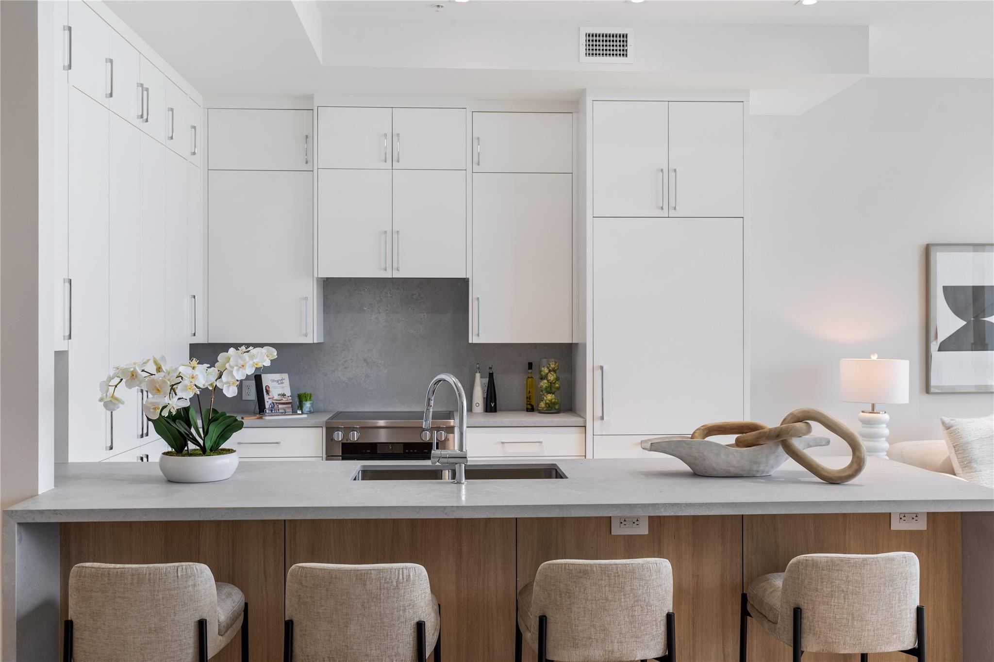 Open, spacious kitchen with direct ocean views.