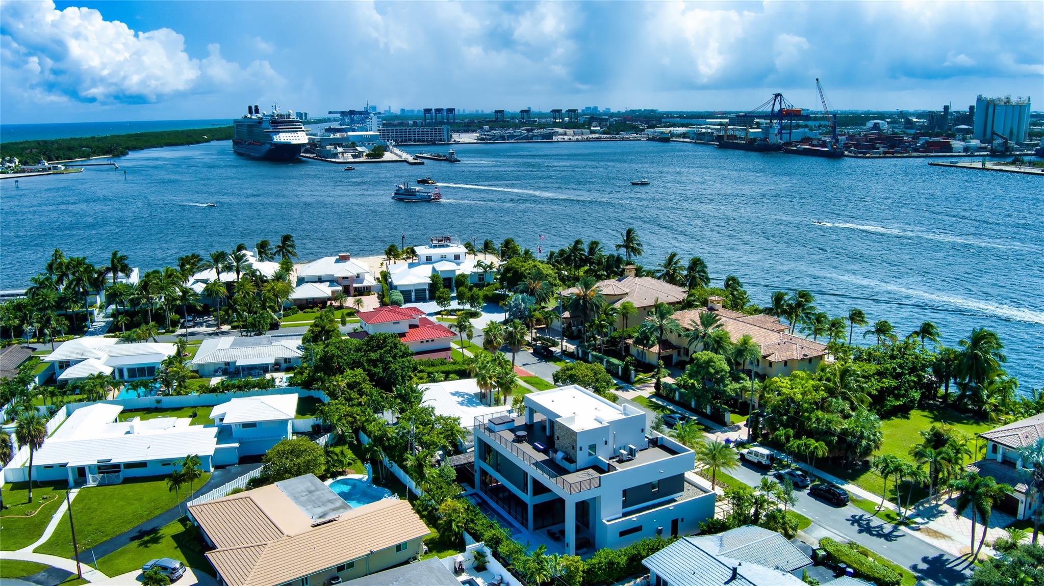 Aerial view of Port Everglades and the property in the bottom middle.
