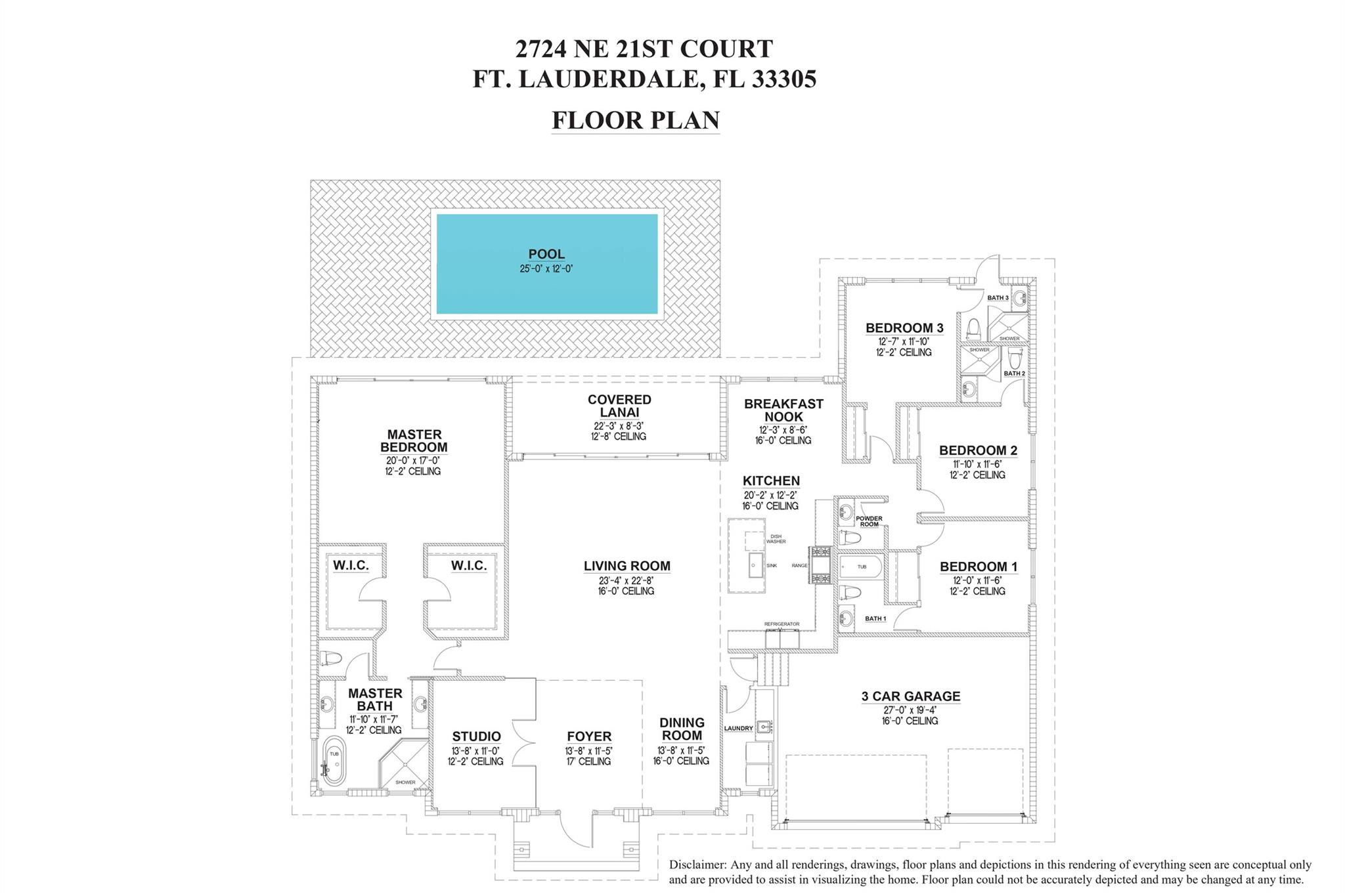 Disclaimer: Any and all renderings, drawings, floor plans and depictions in this rendering ofeverything seen are conceptual only and are provided to assist in visualizing the home. Floor plancould not be accurately depicted and may be changed at any time.