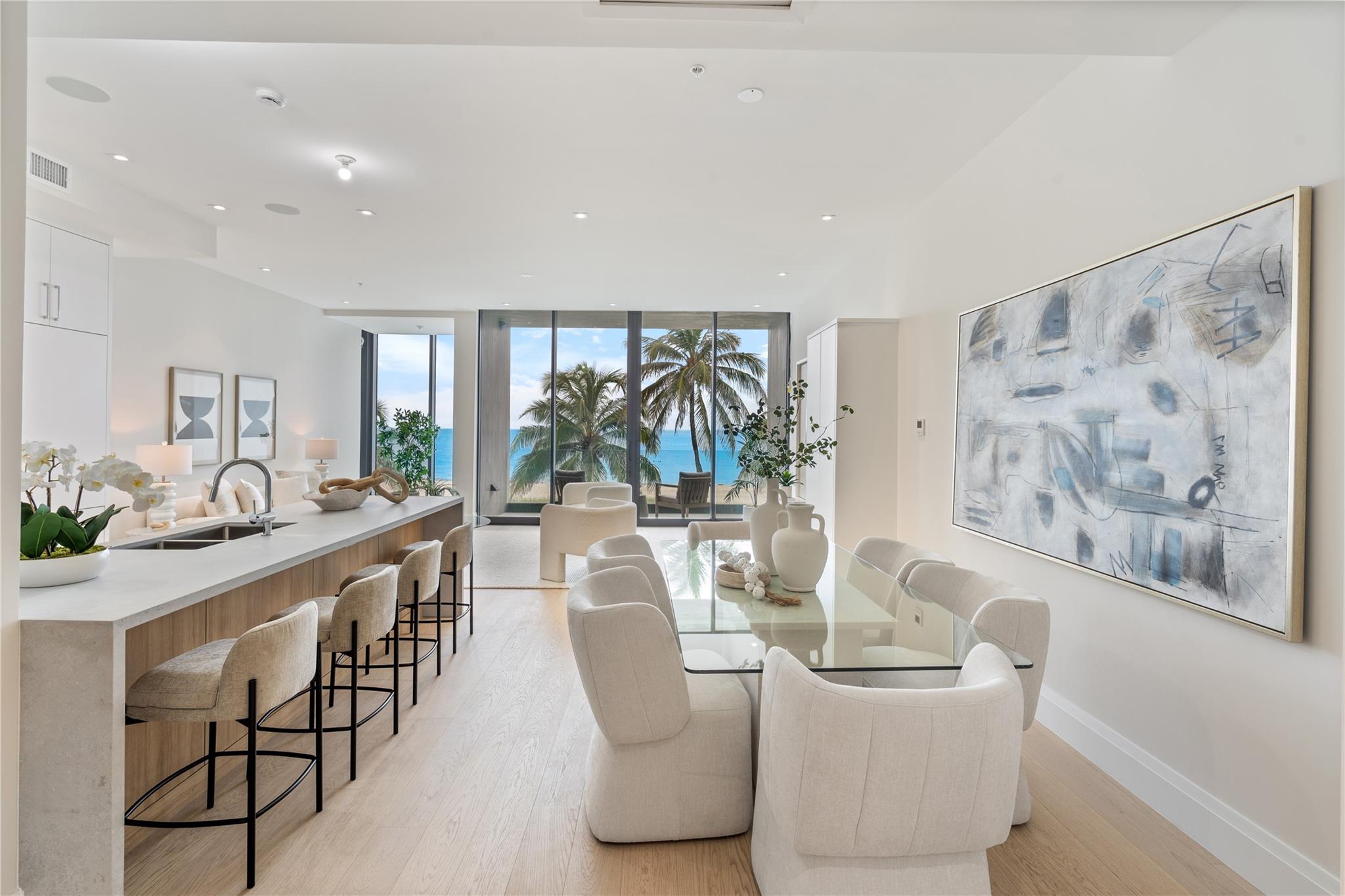 Open, spacious kitchen with direct ocean views.