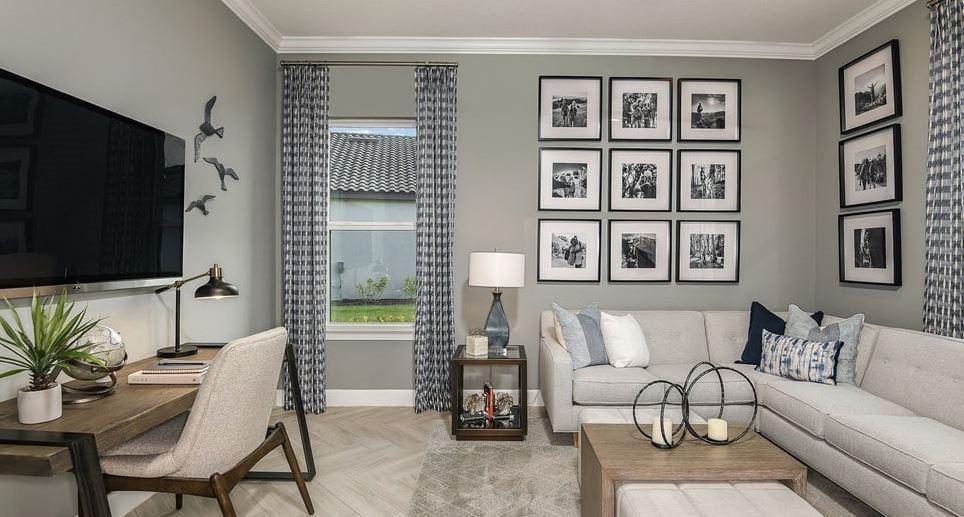 Additional highlights include: tray ceilings, additional bedroom with bathroom, pocket sliding glass door to outdoor living, study, rough-in plumbing for future outdoor kitch