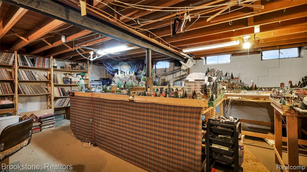 Basement featuring a workshop area