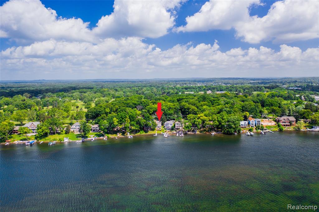 Aerial view of a nearby body of water