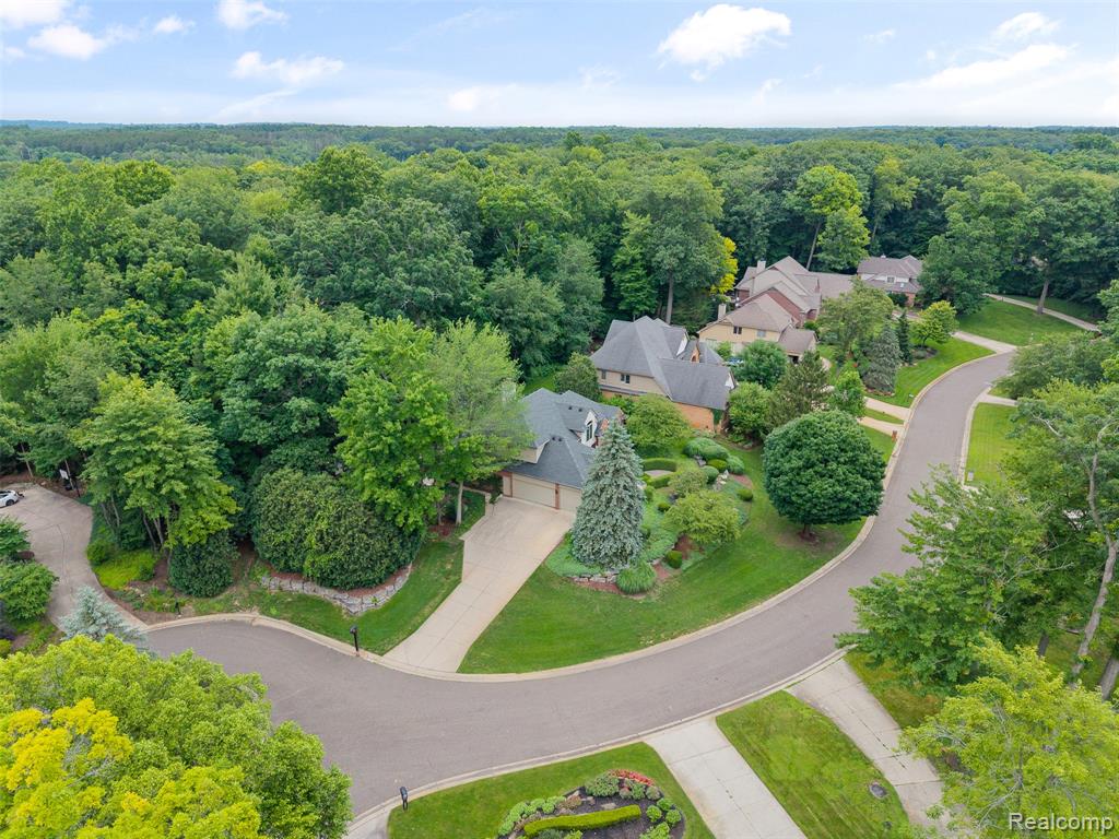 Aerial view of a heavily wooded area