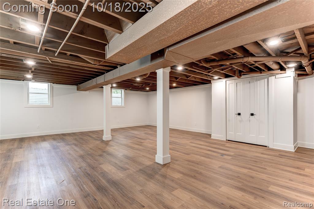 Basement featuring light wood finished floors