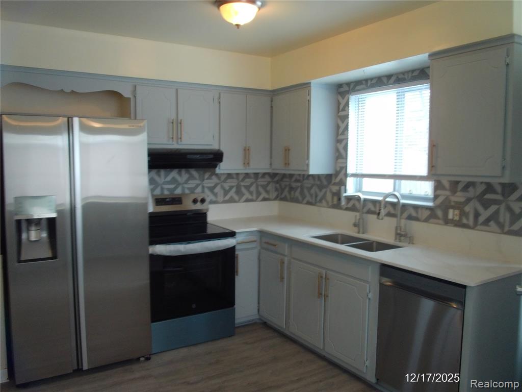 Foyer entrance with dark wood finished floors and baseboards