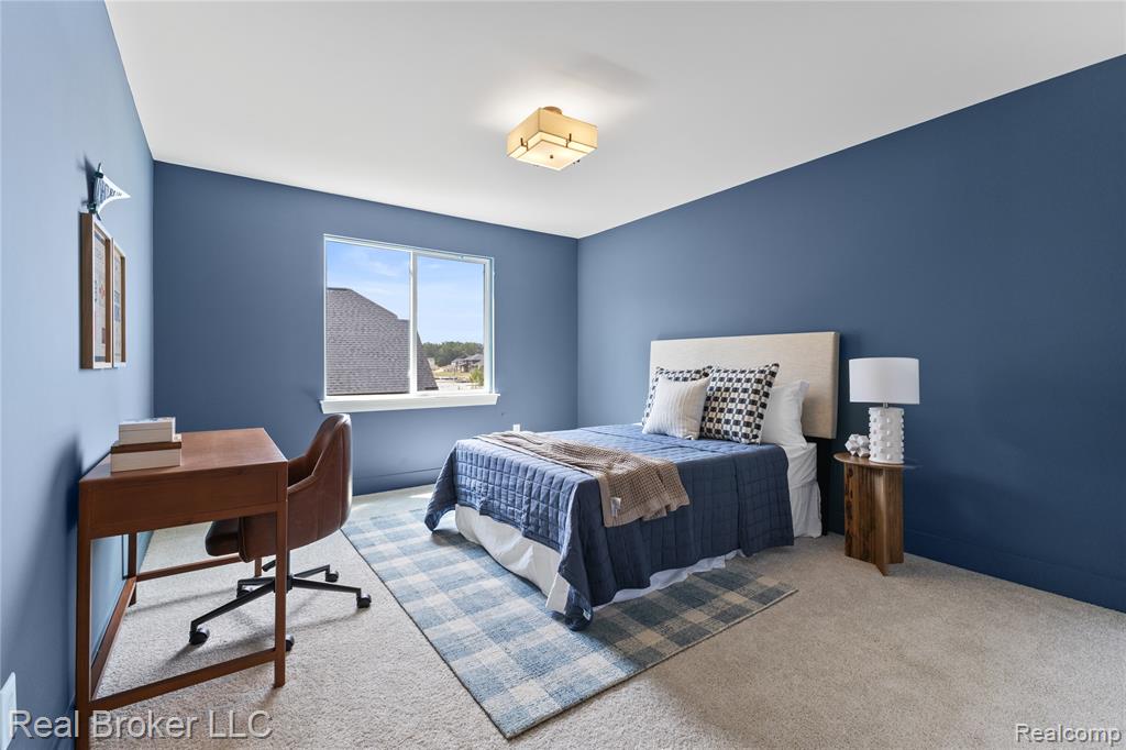 Sitting room with recessed lighting, a chandelier, and light carpet