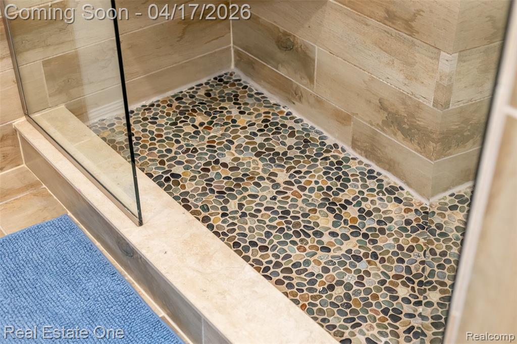 Bathroom view of a stall shower