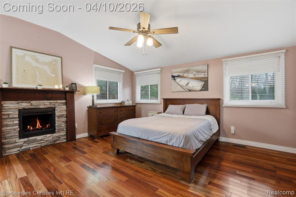 Primary is light and bright with five windows overlooking the backyard.