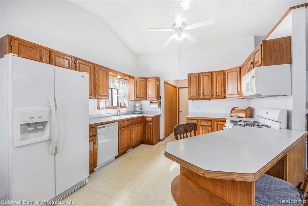 Kitchen with cathedral ceilings