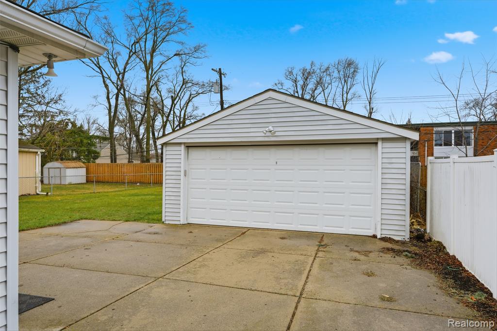 View of detached garage