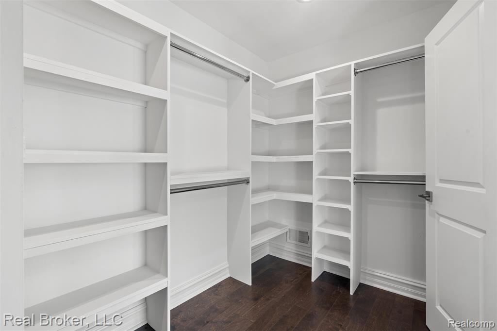 Spacious closet featuring dark wood finished floors