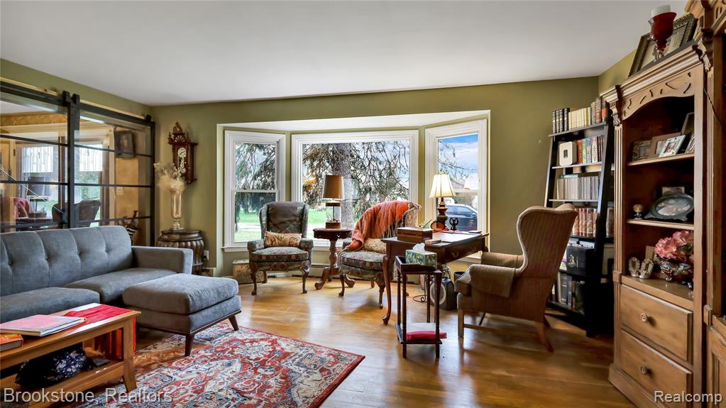 Living area with wood finished floors