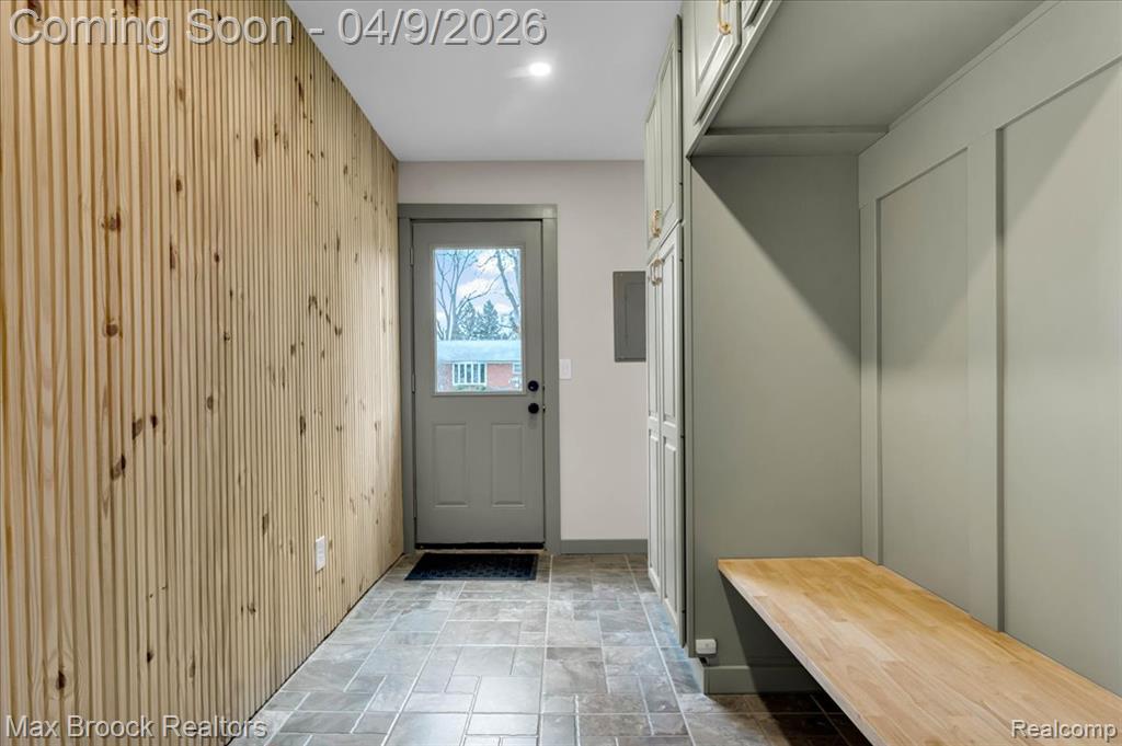 Mudroom with stone finish flooring