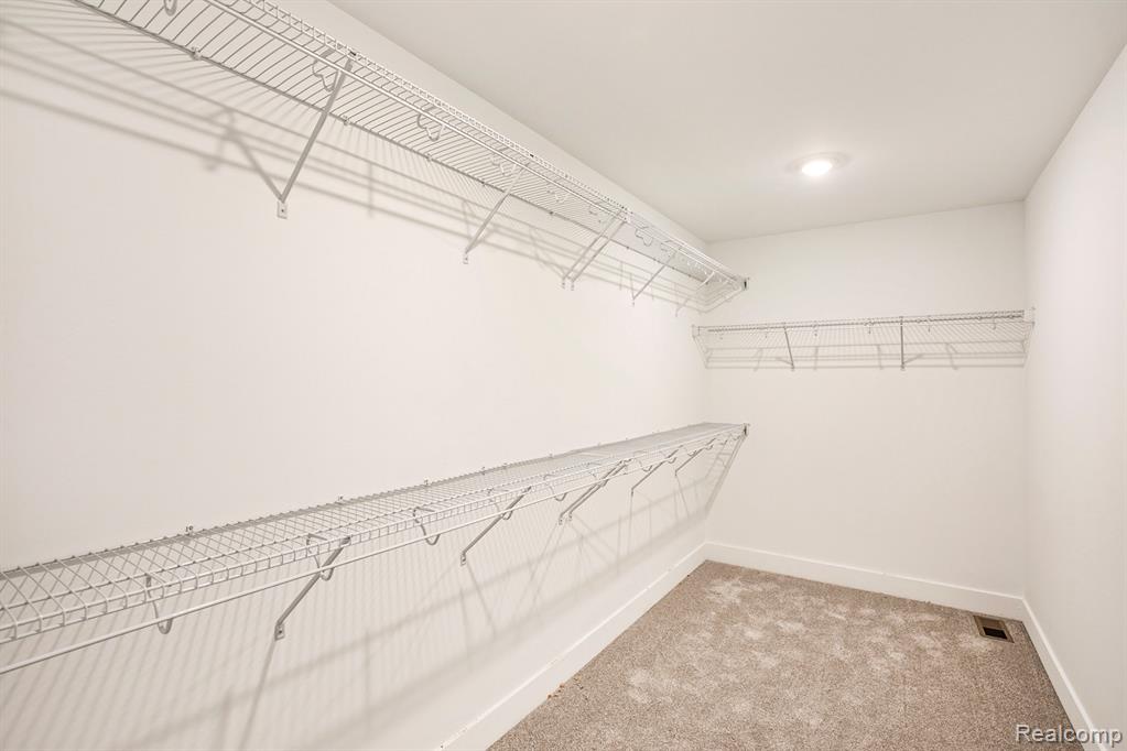 Spacious closet with light colored carpet