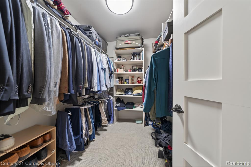 Walk in closet with light carpet