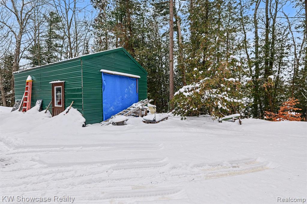 View of snow covered garage