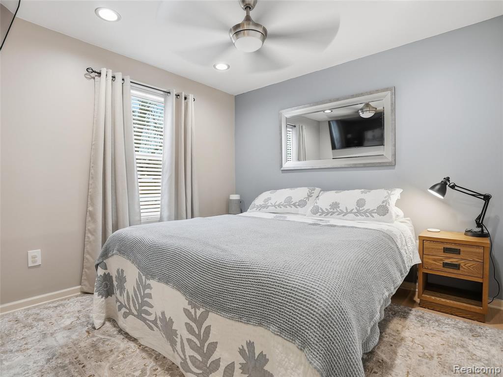 Bedroom featuring recessed lighting and ceiling fan