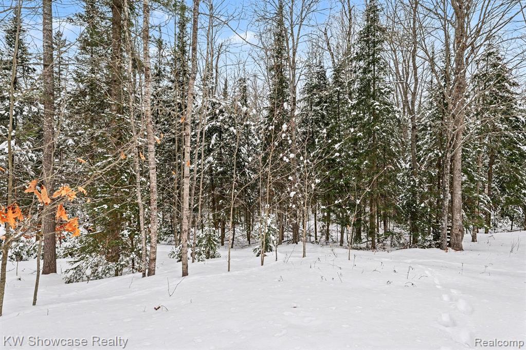 View of yard layered in snow