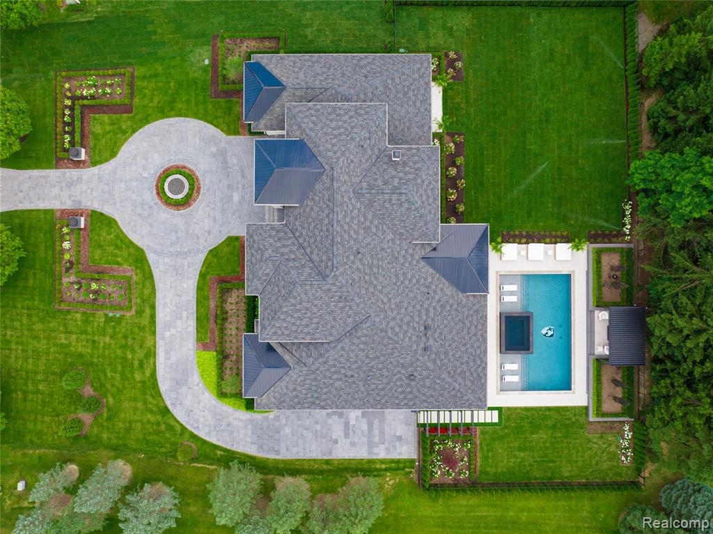 Aerial view of a pool