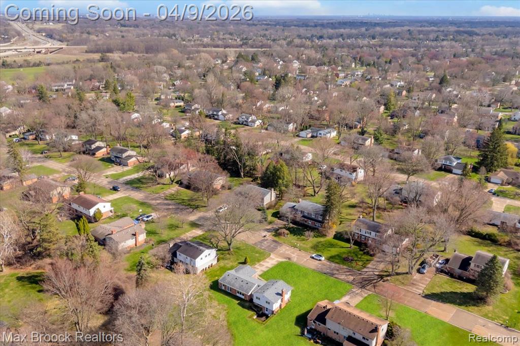 Aerial perspective of suburban area