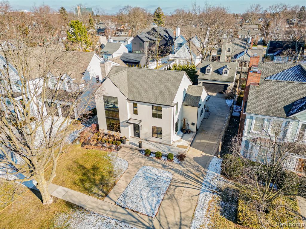 Aerial perspective of suburban area