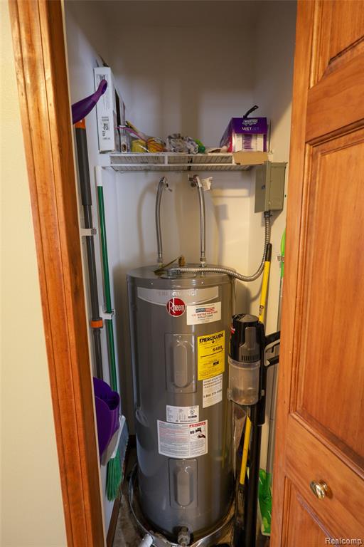 Utility room with water heater and electric panel