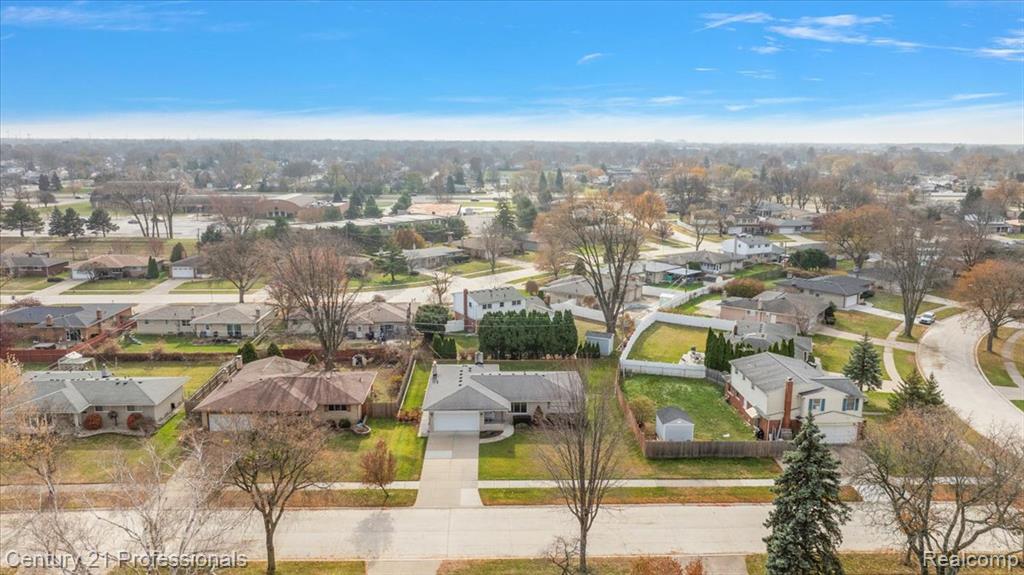 Aerial perspective of suburban area